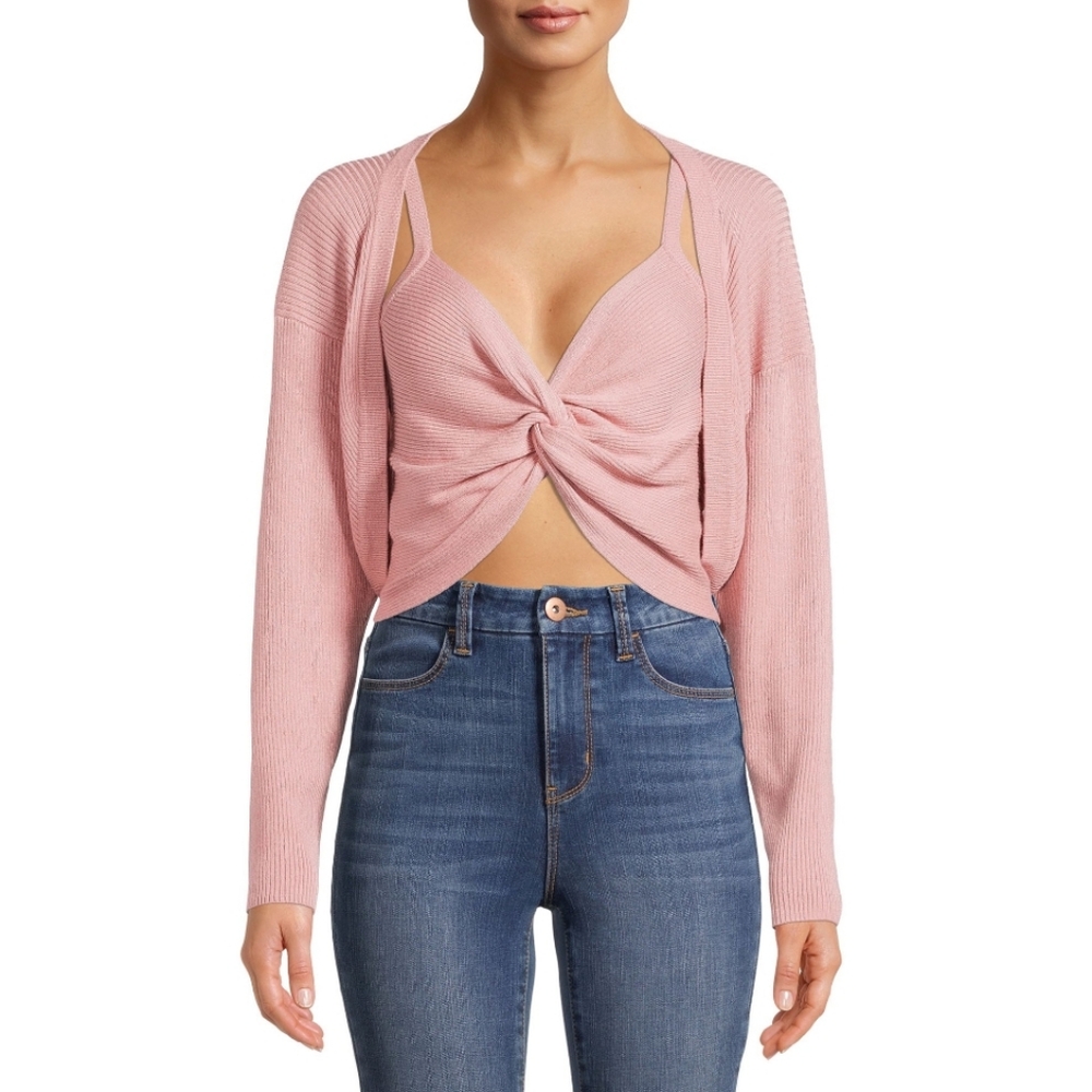 NoBo Juniors 2-Piece Set Cardigan & Adjustable Strap Crop Top Sweater Size 11/13